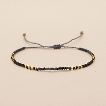 Glass Seed Braided Beaded Bracelets, Adjustable Bracelet, Black, 11 inch(28cm)