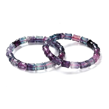 Natural Fluorite Beaded Stretch Bracelets for Women, Column, Inner Diameter: 2-1/8 inch(5.5cm)