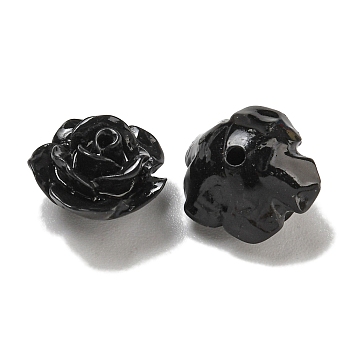 Synthetic Shell Dyed Carved Beads, Flower, Half Hole, Black, 9.5x6.3mm, Hole: 1mm