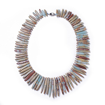 Natural Aqua Terra Jasper Graduated Beaded Necklaces, with Platinum Tone Brass Clasps, 20 inch~24 inch(51~61cm)