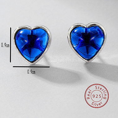 Rhodium Plated 925 Sterling Silver Heart Stud Earrings(PY0982)-3