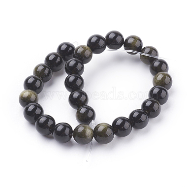 Natural Golden Sheen Obsidian Beads Strands(G-C076-8mm-5)-2