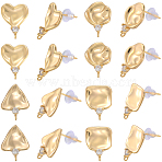 16Pcs 4 Styles Brass Micro Pave Cubic Zirconia Stud Earring Findings, Mixed Shapes, Real 18K Gold Plated, 17.5~18.5x12.5~13mm, hole: 1mm, pin: 0.8mm, 4pcs/style(KK-BBC0018-64)