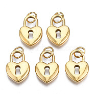 316 Surgical Stainless Steel Pendants, with Jump Rings, Heart, Real 14K Gold Plated, 16x11x3mm, Hole: 4.5mm, Jump Ring: 6x1mm, 4mm inner diameter(X-STAS-N097-022)