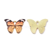 Alloy Enamel Pendants, Light Gold, Cadmium Free & Nickel Free & Lead Free, Butterfly Charm, Dark Orange, 15x21.5x1.5mm, Hole: 2x3mm(PALLOY-M200-01LG-G)