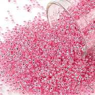 TOHO Round Seed Beads, Japanese Seed Beads, (38) Silver Lined Pink, 15/0, 1.5mm, Hole: 0.7mm, about 3000pcs/bottle, 10g/bottle(SEED-JPTR15-0038)