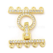 Rack Plating Brass Micro Pave Clear Cubic Zirconia Fold Over Clasps, Long-Lasting Plated, Ring, 5-Strand, 10-Hole, Real 18K Gold Plated, Round: 12.5x18.2mm, Hole: 1mm, Clasp: 7x18x2mm(KK-H447-17G)