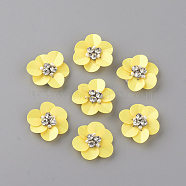 Handmade Paillette Ornament Accessories, with Rhinestones and Fabrics Pads, Flower, Yellow, 24~25x22~23x7mm(X-WOVE-Q068-02)