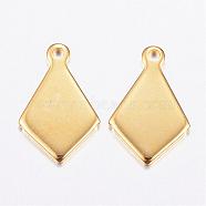 304 Stainless Steel Charms,  Rhombus, Real 24K Gold Plated, 13.5x8.5x1mm, Hole: 1mm(STAS-P142-10G)