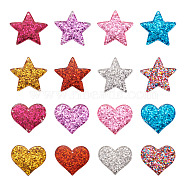 Heart & Star Resin Pendants, with Sequins/Paillette, Mixed Color, 31x36.5x4.5mm, 32pcs(RESI-BT0001-02)