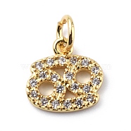 Brass Micro Pave Cubic Zirconia Charms, Constellation Charm, with Jump Rings, Real 18K Gold Plated, Cancer, 10x10.5x1.5mm, Hole: 3.4mm(ZIRC-F131-16G-07)