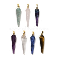 Natural Mixed Stone Pointed Pendants, Faceted Cone Charms with Golden Plated Barss Snap on Bails, 35~35.5x8~8.5mm, Hole: 6.5x4mm(G-D089-01G)