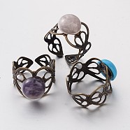 Adjustable Mixed Stone Wide Band Cuff Rings, Open Rings, with Antique Bronze Plated Brass Findings, 16mm(RJEW-JR00147)
