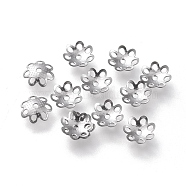 304 Stainless Steel Bead Caps, Multi-Petal, Flower, Stainless Steel Color, 7x7.5x1.5mm, Hole: 1mm(STAS-K194-05P)