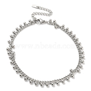 304 Stainless Steel Round Ball Charms Link Chain Anklets, Stainless Steel Color, 8-5/8 inch(22cm)(AJEW-G054-01P)