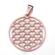 304 Stainless Steel Pendants, Flat Round, Rose Gold, 37x35x1mm, Hole: 5.5x9mm(STAS-G102-39RG)