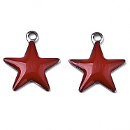 201 Stainless Steel Enamel Charms, Star, Stainless Steel Color, Dark Red, 14.5x12.5x2mm, Hole: 1.5mm(STAS-N088-14H)