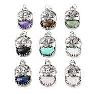 Natural & Synthetic Mixed Gemstone Bag Pendants, Rack Plating Antique Silver Plated Brass Tree Charms, Cadmium Free & Lead Free, 41x26x6mm, Hole: 5.5mm(G-Q163-06AS)