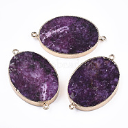 Electroplate Natural Lepidolite/Purple Mica Stone Links connectors, with Iron Findings, Oval, Golden, 47x29x6mm, Hole: 2mm(G-T111-06G)