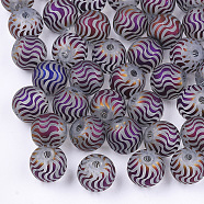 Electroplate Glass Beads, Frosted, Round with Wave Pattern, Indigo, 8~8.5mm, Hole: 1.5mm(EGLA-S178-02D)