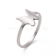 201 Stainless Steel Butterfly Finger Ring for Women, Stainless Steel Color, US Size 6 1/2(16.9mm)(RJEW-J051-29P)