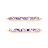 Rack Plating Brass Micro Pave Cubic Zirconia Connestor Charms, Long-Lasting Plated, Real 18K Gold Plated, Cadmium Free & Nickel Free & Lead Free, Strip, Lilac, 24x2x2.5mm, Hole: 1mm(X-KK-D073-03G-03-NR)