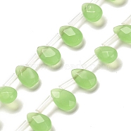 K9 Glass Beads Strands, Top Drilled, Faceted, Teardrop, Light Green, 9x6x4mm, Hole: 0.9mm, about 40pcs/strand, 16.22''(41.2cm)(GLAA-Q102-02E)