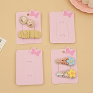 Paper Hair Clip Display Cards, Rectangle with Bowknot, Pink, 10.2x7.1x0.05cm, Hole: 7mm(CDIS-C001-04)