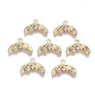 Brass Micro Pave Clear Cubic Zirconia Charms, Nickel Free, Fishtail Shape, Real 18K Gold Plated, 11x15x3mm, Hole: 1mm(KK-S354-251-NF)