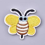 Computerized Embroidery Cloth Iron on/Sew on Patches, Costume Accessories, Appliques, Butterfly, Yellow, 30~31.5x36.5x1.5mm(DIY-M010-22C)
