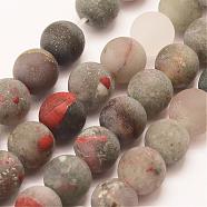Natural African Bloodstone Beads Strands, Heliotrope Stone Beads, Round, Frosted, 6mm, Hole: 1mm, about 62pcs/strand, 15 inch(G-P295-05-6mm)