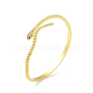 Green Cubic Zirconia Snake Wrap Open Cuff Bangle, Rack Plating Brass Jewelry for Women, Lead Free & Cadium Free, Real 18K Gold Plated, Inner Diameter: 2-1/4x2 inch(5.6x5.1cm)(BJEW-M231-03G)