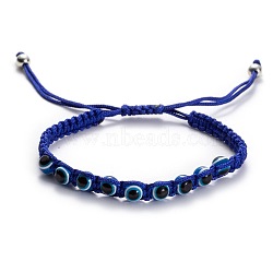 Unisex Adjustable Handmade Polyester Cord Braided Bead Bracelets, with Evil Eye Resin Beads, Blue(LF9918-2)