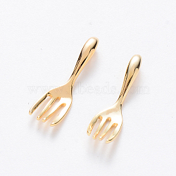 Brass Pendants, Nickel Free, Fork, Real 18K Gold Plated, 16.5x4.5x3mm, Hole: 1.5mm(X-KK-T049-034G-NF)