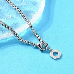 304 Stainless Steel Hexagon Pendant Box Chain Necklaces for Women, Stainless Steel Color, 27.91 inch(70.9cm)(NJEW-A045-25P)