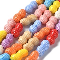 Handmade Porcelain Beads Strands, Bright Glazed Porcelain, Peanut, Mixed Color, 21.5x10.5x8.5mm, Hole: 2.4mm, about 16pcs/strand, 12.80''(32.5cm)(PORC-Z001-03)