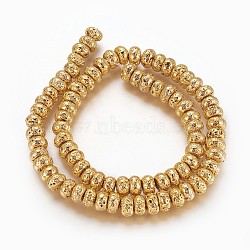 Electroplated Natural Lava Rock Beads Strands, Long-Lasting Plated, Rondelle, Golden Plated, 8.5~9x4.5~5mm, Hole: 1.2mm, about 81pcs/strand, 16.41 inch(41.7cm)(G-P400-06G)