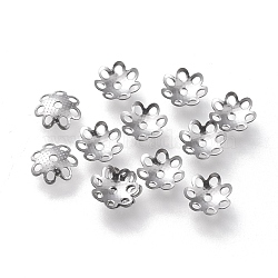 Non-Tarnish 304 Stainless Steel Bead Caps, Multi-Petal, Flower, Stainless Steel Color, 7x7.5x1.5mm, Hole: 1mm(STAS-K194-05P)