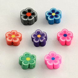 Handmade Polymer Clay Beads, Flower, Mixed Color, 8~9x8x4mm, Hole: 2mm(X-CLAY-Q177-M)