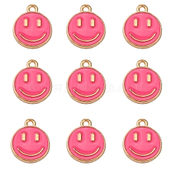 Alloy Enamel Charms, Flat Round with Smiling Face, Hot Pink, 14.5x12x1.5mm, Hole: 1.5mm(ENAM-YW0001-97-E)