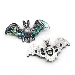 Halloween Bat Alloy Pave Natural Paua Shell Brooch, Platinum, Colorful, 36x68mm(PW-WG54377-03)