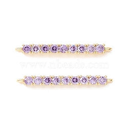 Rack Plating Brass Micro Pave Cubic Zirconia Connestor Charms, Long-Lasting Plated, Real 18K Gold Plated, Cadmium Free & Nickel Free & Lead Free, Strip, Lilac, 24x2x2.5mm, Hole: 1mm(X-KK-D073-03G-03-NR)