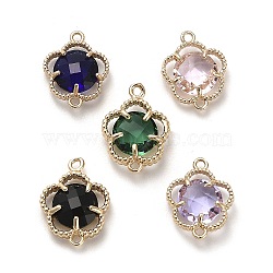Brass Pave Glass Connector Charms, Golden, Faceted, Flower Links, Mixed Color, 16x11.5x3.8mm, Hole: 1.4mm(GLAA-G111-07G)