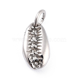 304 Stainless Steel Charms, with Crystal Rhinestone & Jump Ring, Shell Shape, Stainless Steel Color, 13x7.5x4.5mm, Hole: 4mm(STAS-I190-24A-G)