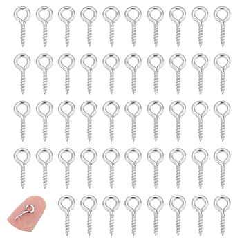 300Pcs 304 Stainless Steel Screw Eye Pin Peg Bails, For Half Drilled Beads, Stainless Steel Color, 12x5x1mm, Hole: 2.5mm