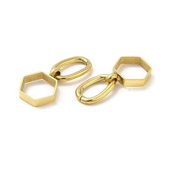 Ion Plating(IP) 304 Stainless Steel Charms, Hexagon Charm, Real 14K Gold Plated, 10.5x8.5x2mm, Hole: 3.5x6.5mm