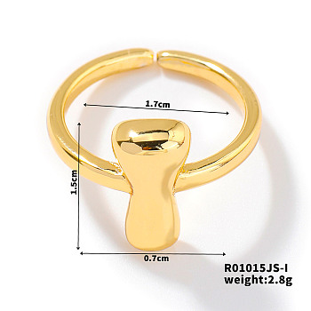 Fashionable Letter Brass Open Cuff for Women, Golden, European and American Style, Letter I, Inner Diameter: 17mm