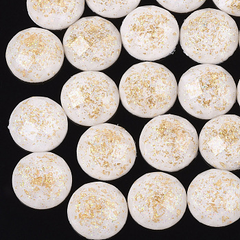 Resin Cabochons, with Glitter Powder & Foil, Faceted, Dome/Half Round, Gold, 14.5~15x5mm