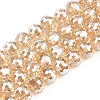 Electroplate Transparent Glass Beads Strands, Faceted, Round, BurlyWood, 10x9mm, Hole: 1.5mm, about 72pcs/strand, 25.98 inch(66cm)