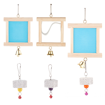 Natural Wood Hanging Bird Mirror, with Squirrel Chew Toys, Pet Supplies, Mixed Color, 6pcs/set